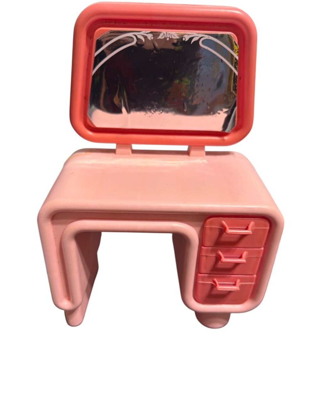 Vintage 1977 Mattel Barbie Vanity Desk Mirror Drawers Pink Plastic Dollhouse